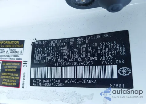 2009 Toyota Camry из США, поврежденный, VIN 4T1BE46K79U846993